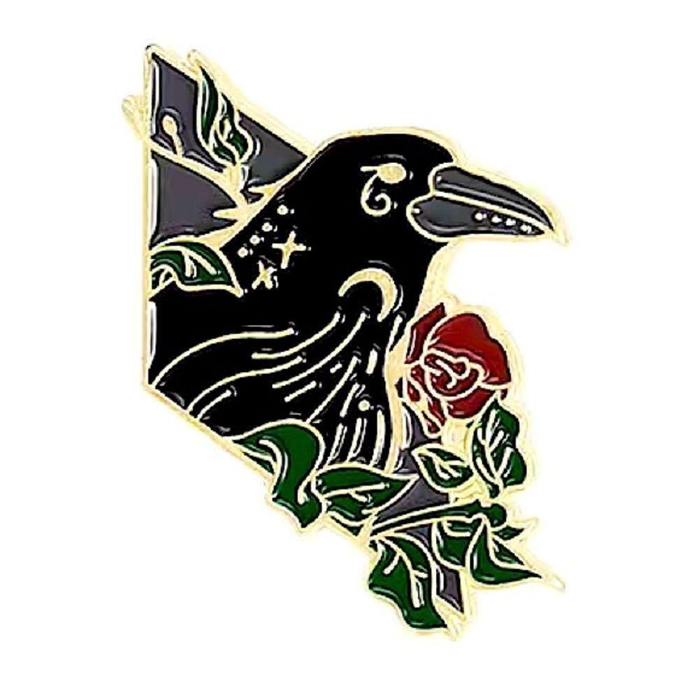 Black raven enamel pin